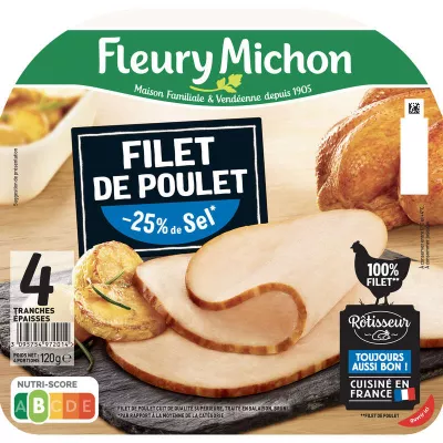 Filet de Poulet, 4 Tranches 120g - FLEURY MICHON