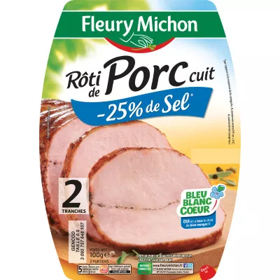 Varkensrolletjes -25% zout, 2 plakjes 100 g - FLEURY MICHON