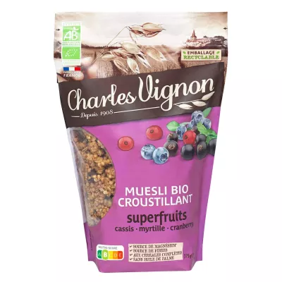 Organic Superfruit Crispy Muesli Cereals 375g - Charles Vignon