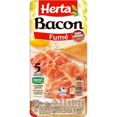 Bacon Fumé Grandes Tranches, 100g - HERTA