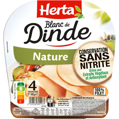 Blanc de Dinde Nature Conservation Sans Nitrite, 140g - HERTA