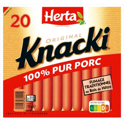 Saucisses Knacki 100% Pur Porc, 700g - HERTA