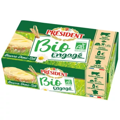 Plaquette de beurre bio Demi sel 80%mg 250g - PRESIDENT