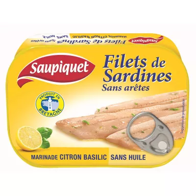 Lemon/Basil Boneless Sardine Fillets, 100g - SAUPIQUET