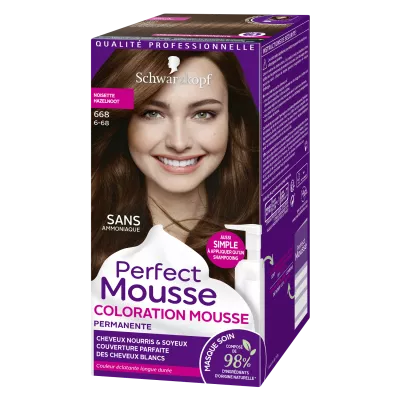 Coloration Cheveux Permanente 668 Noisette Sans Ammoniaque Perfect Mousse -  Schwarzkopf