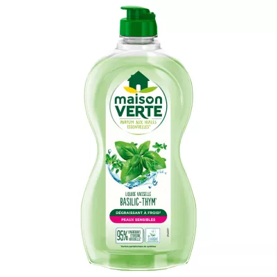 Hypoallergene vaatwasse vloeibare basilicum en koude depregaser tijm voor gevoelige huid 500 ml - MAISON VERTE