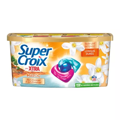 Lessive Capsules Maroc Fleur d'Oranger et Lait d'Amande Parfum Longue Durée x28 - SUPER CROIX