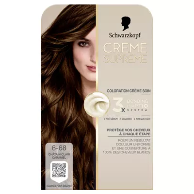 Coloration Permanente 6-68 Châtain Clair Caramel Soin Couvre 100% Cheveux Blancs Crème Supreme - SCHWARZKOPF