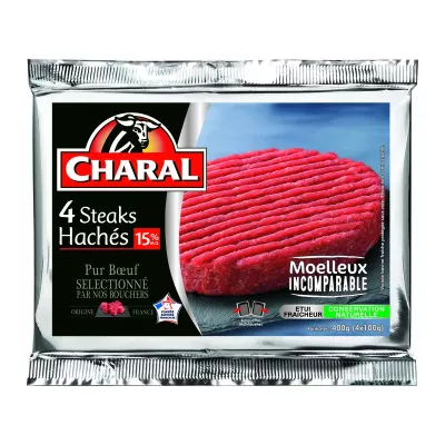 कटा हुआ स्टेक, 15% एम.एफ. 4x100 ग्राम - CHARAL