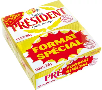 Plaquette Beurre doux 82% 2x250g - PRESIDENT