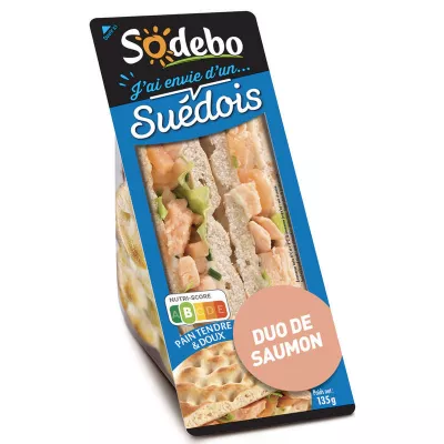Sandwichs club pain suédois duo de saumon 135g - SODEBO