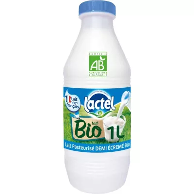 Organic semi-skimmed milk 1L - LACTEL