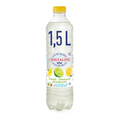 लेमोनेड जूस 1.5L के साथ फ्लैट स्प्रिंग पानी का स्वाद - CRISTALINE