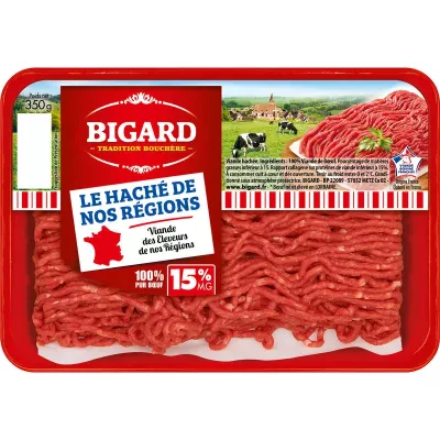 Haché de Nos Régions Viande 100% Pur Buf Plein Air, 15% M.G 350g - BIGARD