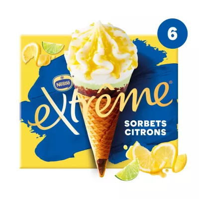Glace Cône sorbet citron jaune et vert 426g - EXTREME