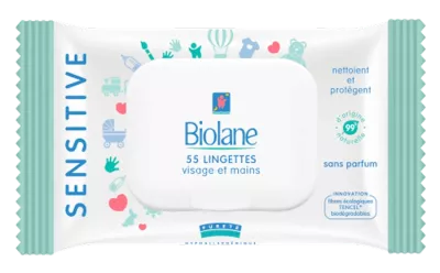 Lingettes sensitive visage et mains x55 - BioLANE