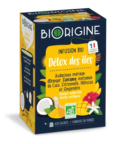 Infusion detox des île Bio, boite de 20 sachets, BioRIGINE