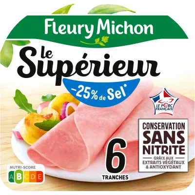 पका हुआ हैम बिना छिलका, बिना नाइट्राइट, कम नमक -25%, 6 स्लाइस - FLEURY MICHON
