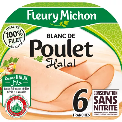 Blanc de Poulet Conservation sans Nitrite Halal, 6 Tranches 180g - FLEURY MICHON