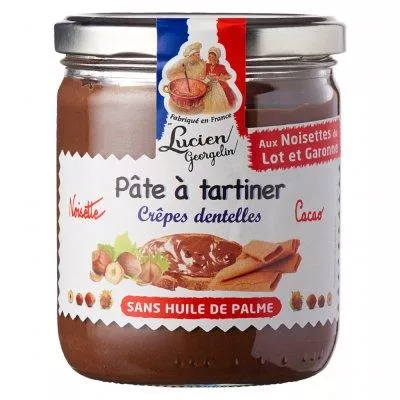 Pâte à Tartiner Noisette Du Lot & Garonne. Cacao Et Brisure De Crèpes Dentelles - Sans Huile De Palme  400g - LUCIEN GEORGELIN