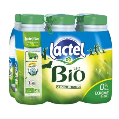 Органическое обезжиренное молоко 0% жирности 6x50cl - LACTEL