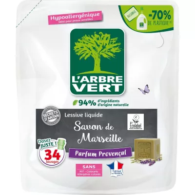 Recharge lessive liquide Savon De Marseille Parfum Provençal Secret D'Antan Hypoallergénique 1,5L -L'ARBRE VERT