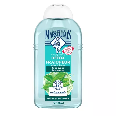 Shampoo safi ya detox, aina zote za nywele, chai ya kijani, kikaboni 250ml - LE PETIT MARSEILLAIS