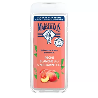 Gel nyeupe ya kuoga ya uvuvi & hydrate za nectarine na kikaboni cha kuburudisha 650ml - LE PETIT MARSEILLAIS