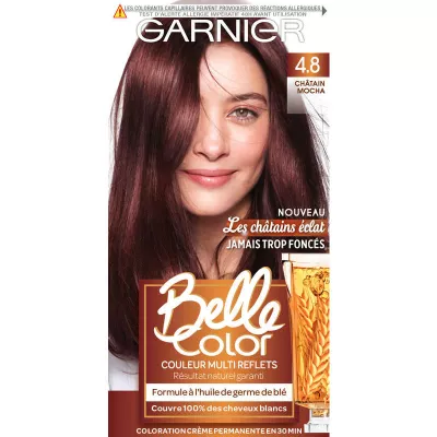 Coloration cheveux nuance 4.8 châtain mocha belle color GARNIER