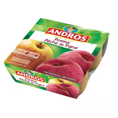 Compote pomme pêche de vigne 4x100g - ANDROS
