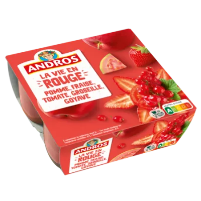 Compote la vie en rouge pomme, fraise, tomate, groseille et goyave 4x100g - ANDROS