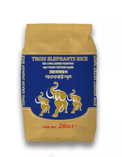 Mchele mrefu ulioangaziwa jasmine 20kg - TROIS ELEPHANTS