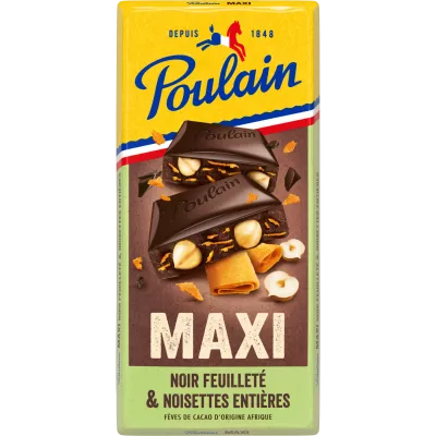 Tablette De Chocolat Noir Maxi Feuilleté Et Noisettes 190g - Poulain