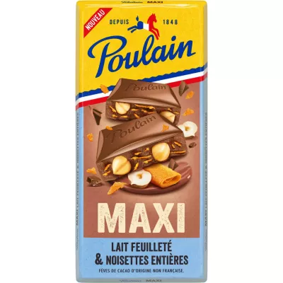 Tablette de chocolat au lait feuilleté et noisettes 190g - POULAIN