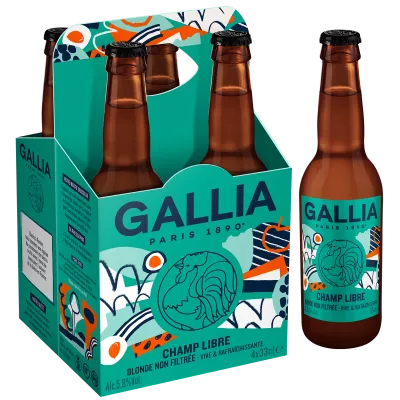 シャン・リーブル 無濾過ブロンドビール、5.8°、4x33cl - GALLIA