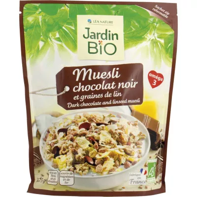 Muesli chocolat noir et graines de lin BIO 375g - JARDIN BIO