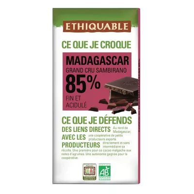 Rafu ya Chokoleti Nyeusi 85% Cocoa Madagaska Kikaboni 100g - ETHIQUABLE