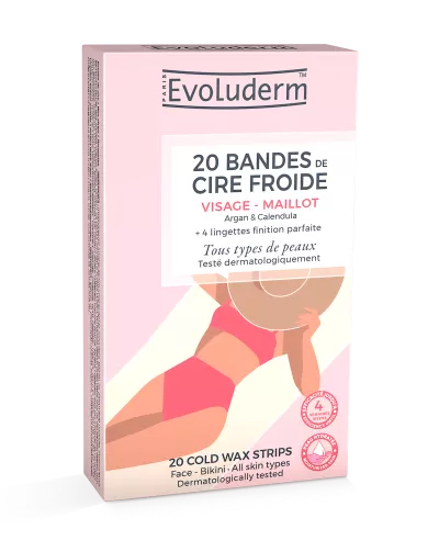 20 Cold Wax-ontharingsstrips voor gezicht en bikini 150 ml - Evoluderm