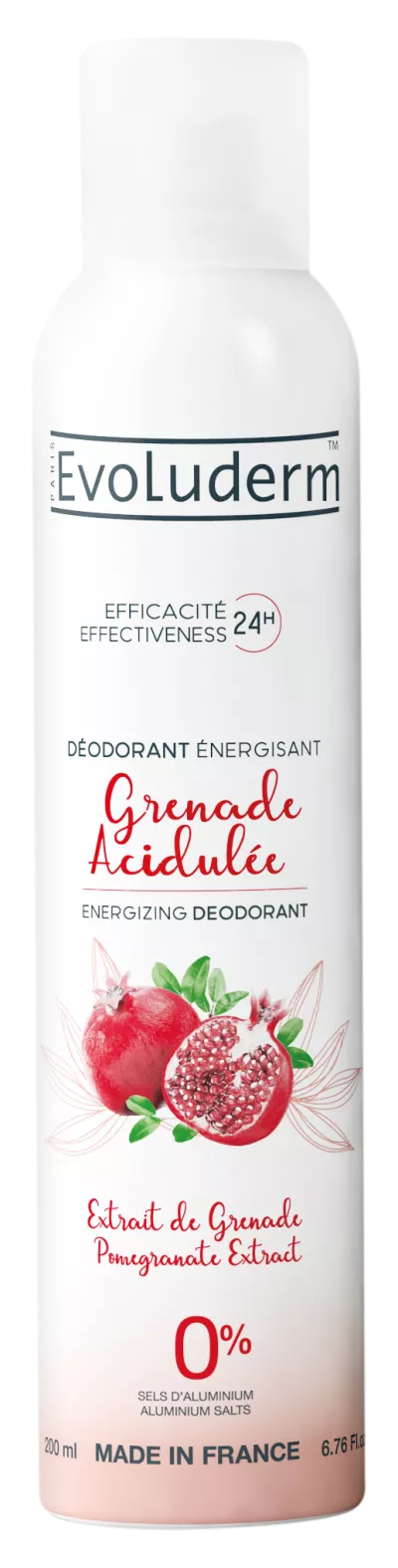 24-uurs stimulerende zure granaatappeldeodorant 200 ml - Evoluderm