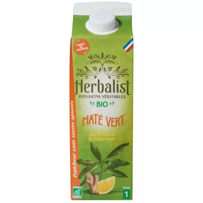 Boisson Bio maté vert citron gingembre sans sucres ajoutés, 1l, HERBALIST