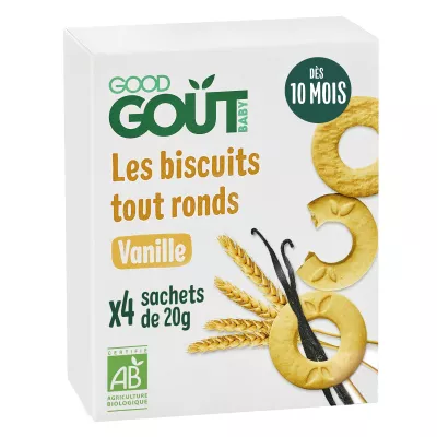 10 महीने के ऑर्गेनिक वेनिला बेबी बिस्कुट 80 ग्राम - GOOD GOUT