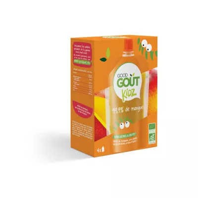 Gourde compote mangue sans sucres ajoutés Bio, 4x90g, GOOD GOUT