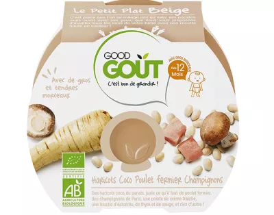 Plato bebe coco, judías y pollo ecológico a partir de 12 meses 220g - GOOD GOUT
