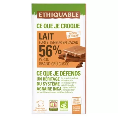 Sôcôla sữa 56% Ca cao hữu cơ Peru 100g -ethical