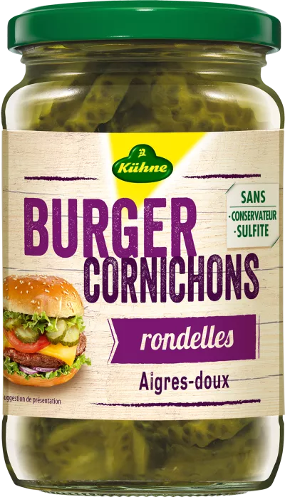 Encurtidos Agridulces Aros Especiales Para Hamburguesa, 185g - KÜHNE