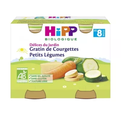 Plato bebé gratinado de verduras y calabacín ecológico a partir de 8 meses 2x190g - HIPP