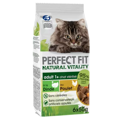 Ração para gatos esterilizada Natural Vitality com peru e frango X6 - Perfect Fit