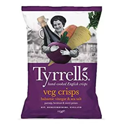 Crisps de vegetais de pastinaga, beterraba e batata doce com vinagre balsâmico mundial, 150g - TYRRELLS
