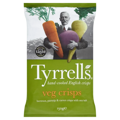 Chips de Legumes Betterave Panais Carotte Avec Une Pincé  de Sel de Mer, 150g  - TYRRELLS