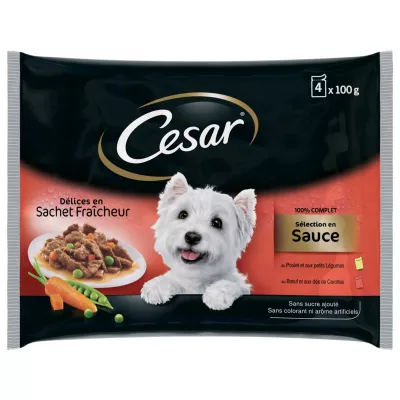 Sachet Repas Fraicheur pour chien Adulte 4x100g - CESAR